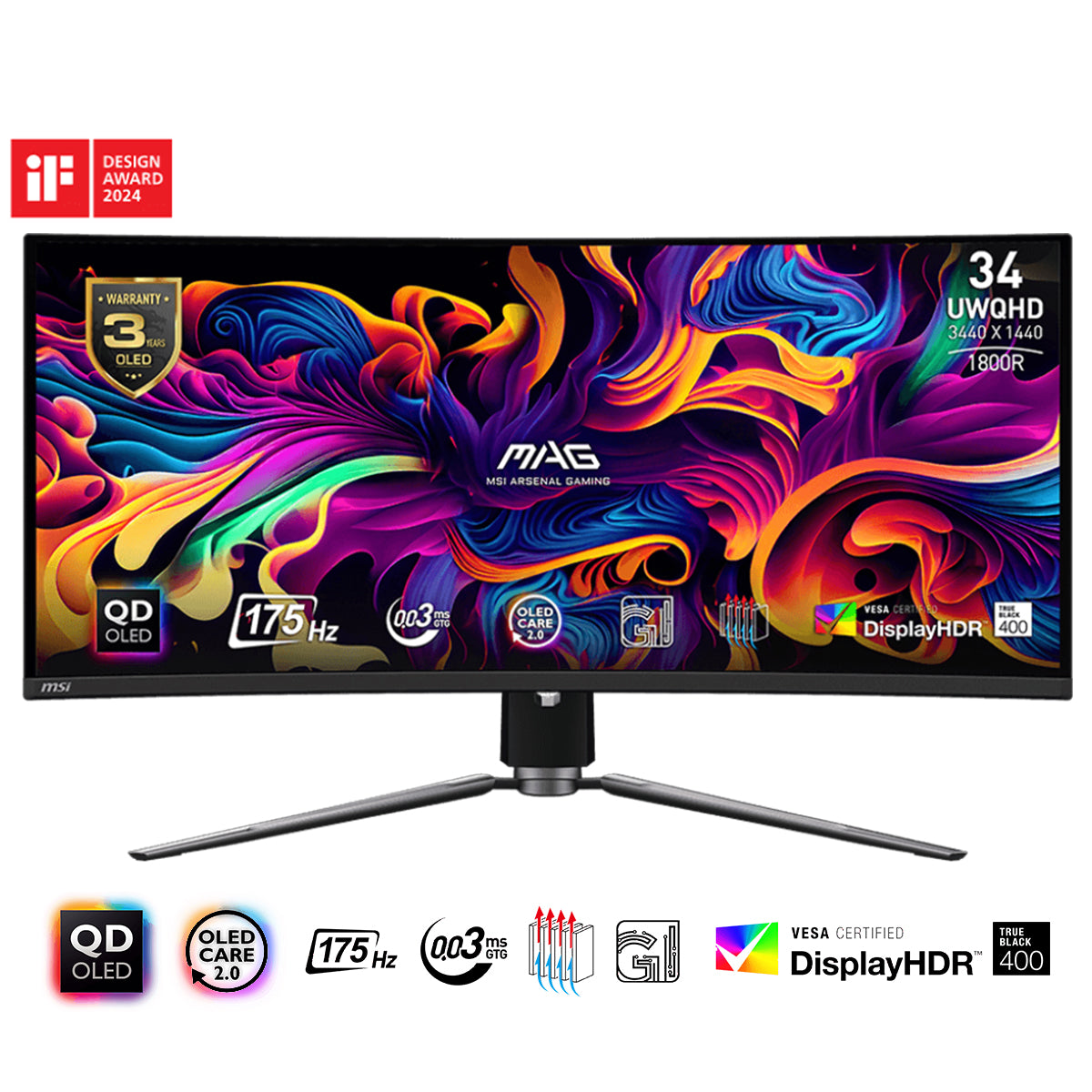 MSI MAG 341CQP QD-OLED 34" UWQHD (3440x1440) 175Hz 0.03ms GTG Curved Gaming Monitor