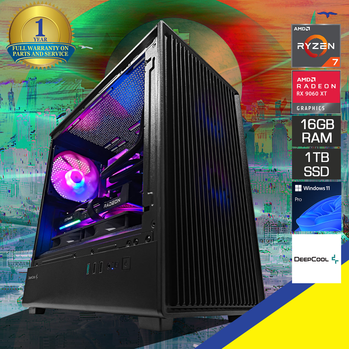 Aurora CC350 Black Desktop Gaming PC | AMD Ryzen 7 8700F | 16GB (2x8GB) RAM | 1TB SSD | RX 9060 XT | Windows 11 Pro
