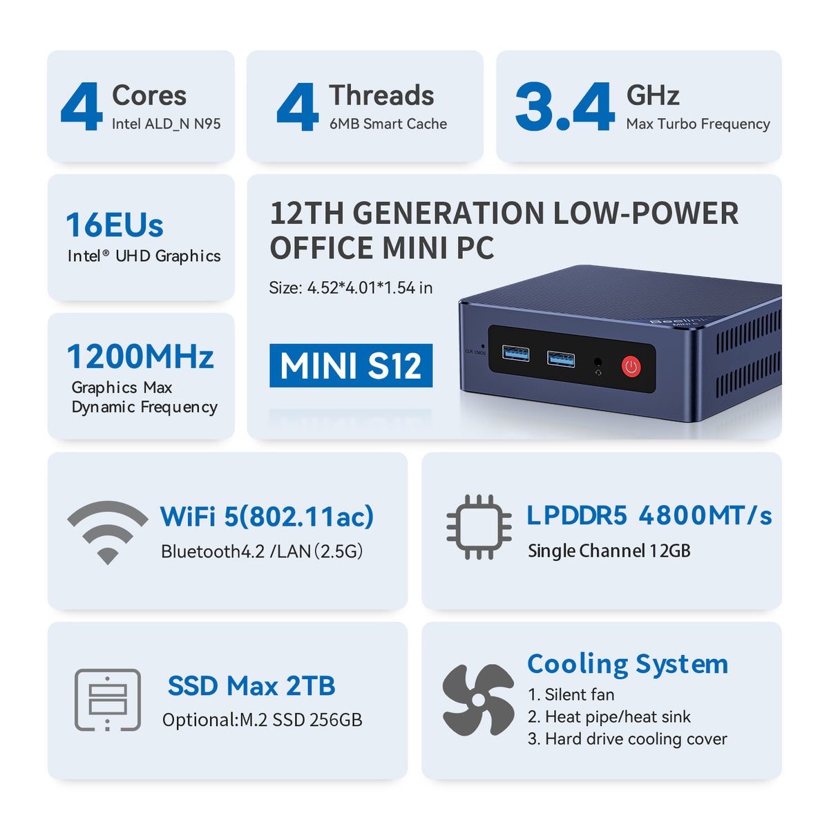 Beelink Mini S12-LP Intel N95 Processor 12GB RAM 480GB SSD Mini PC
