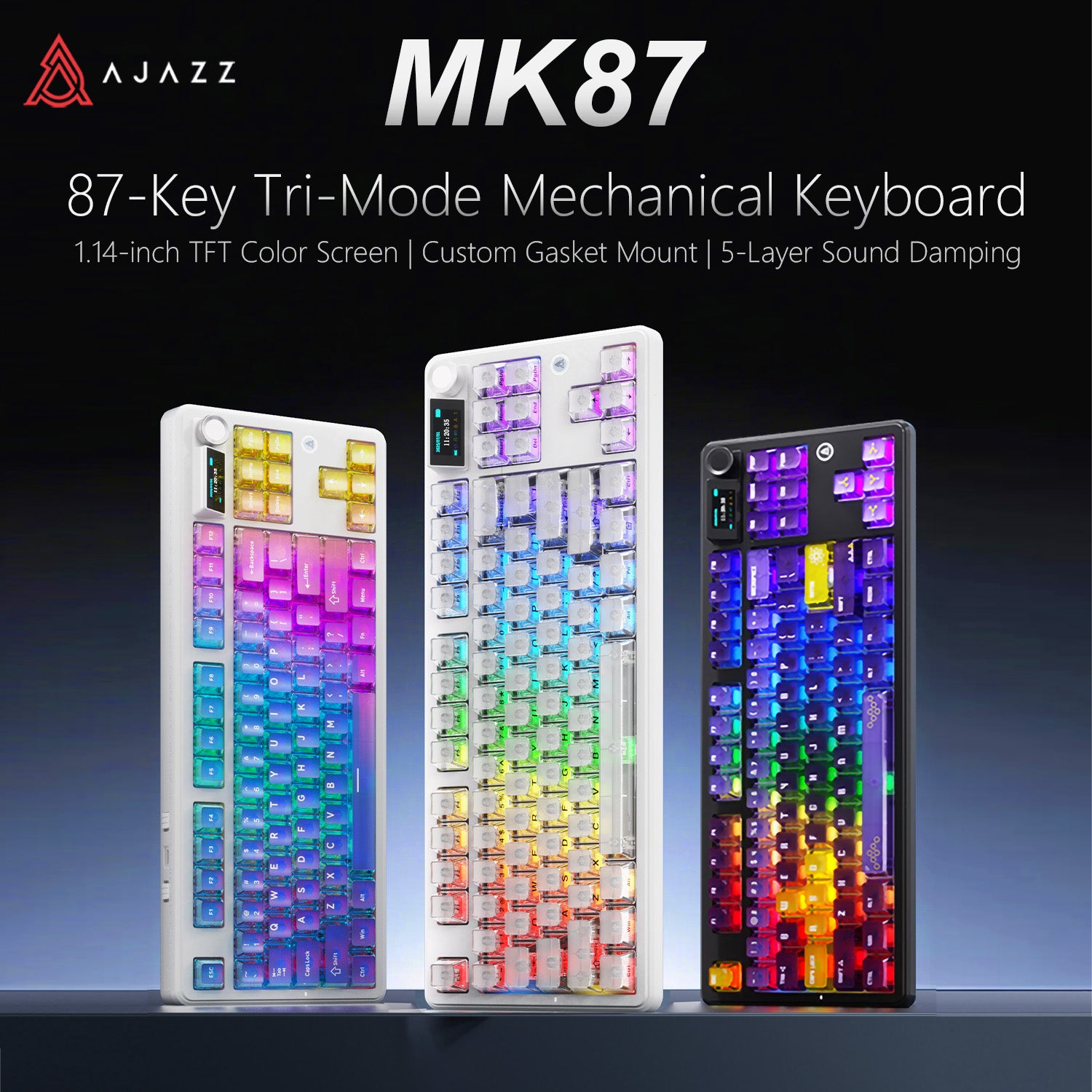 Ajazz MK87 Pro RGB Tri-Mode Mechanical Keyboard (Transparent Yellow-Purple Deep-Purple) (Lichee Switch)