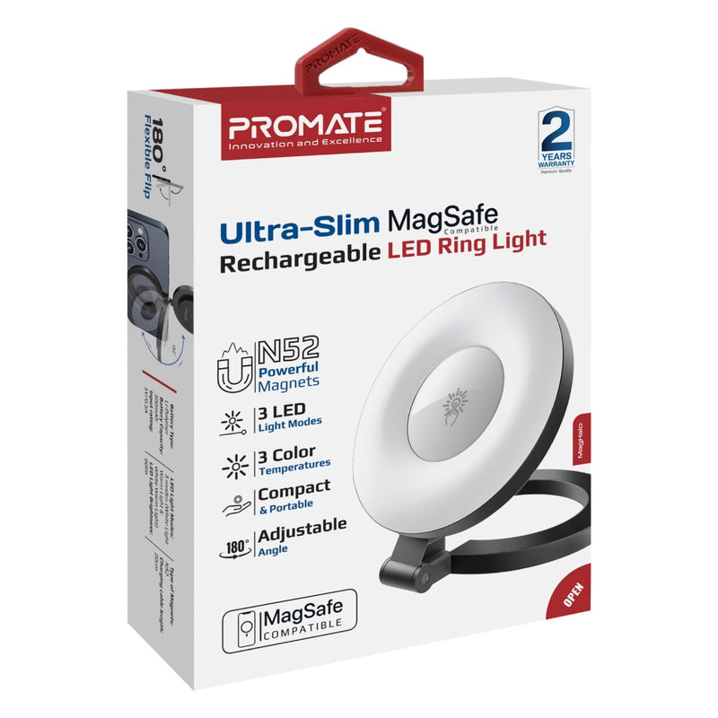 Promate Maghalo Ultra-Slim MagSafe Compatible Rechargeable LED Ring Light