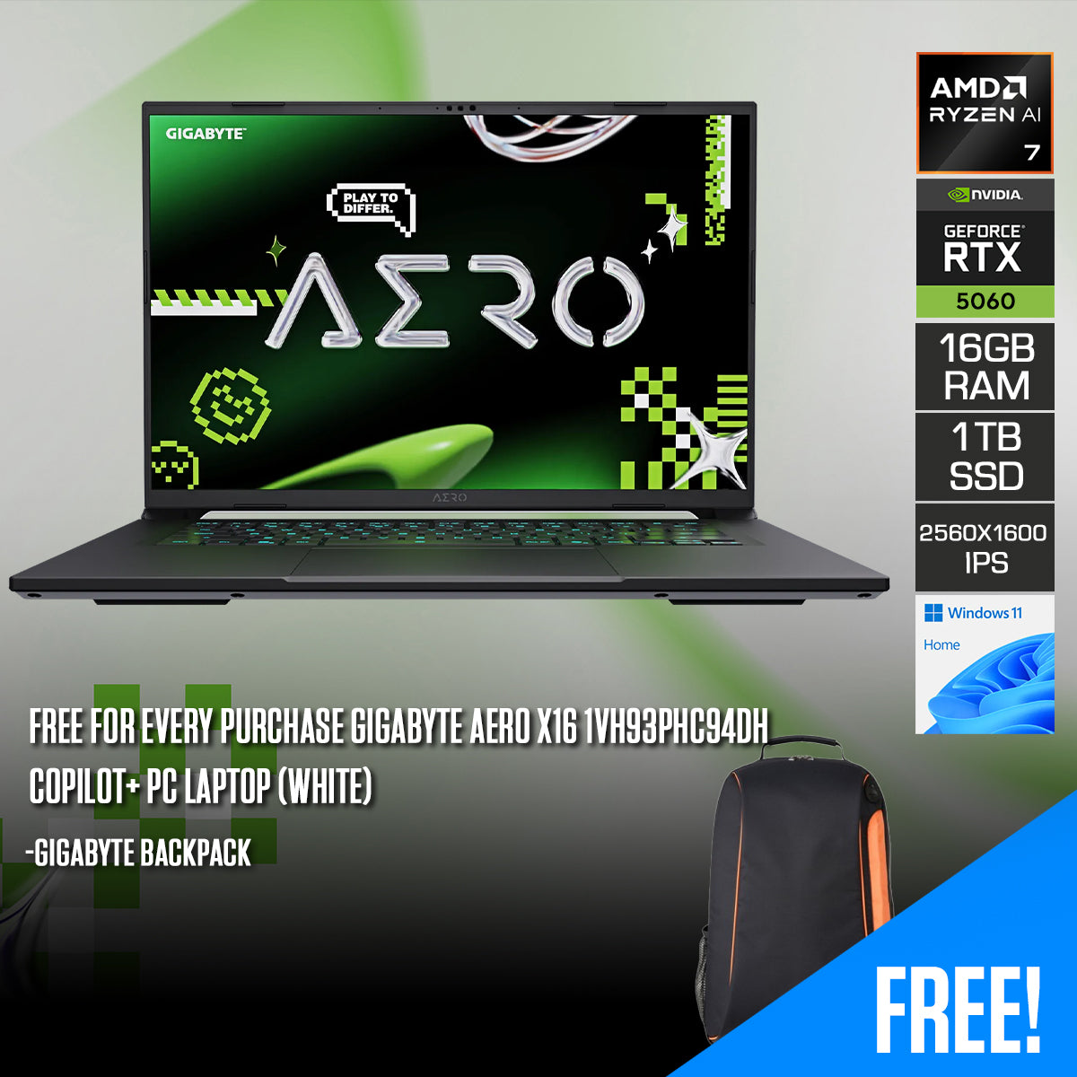 Gigabyte Aero X16 1VH93PHC94DH Copilot+ PC Laptop (White) | 16