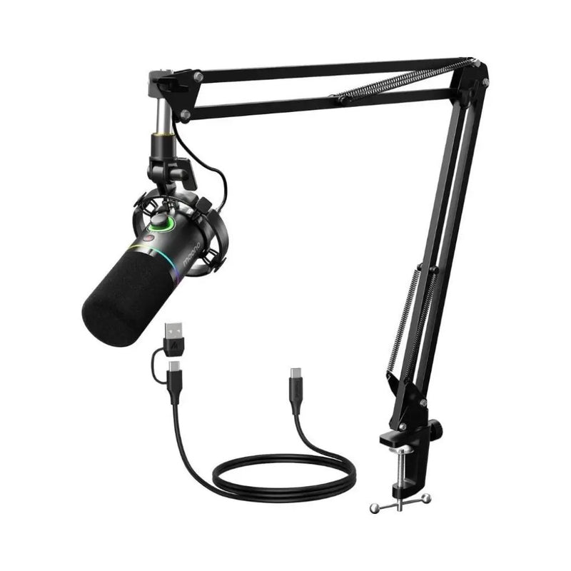 Maono PD200XS USB/XLR Podcast Dynamic Microphone Set with Boom Arm (Black, White, Pink)