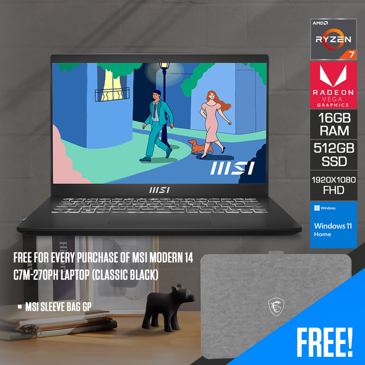 MSI Modern 14 C7M-270PH Laptop (Classic Black)