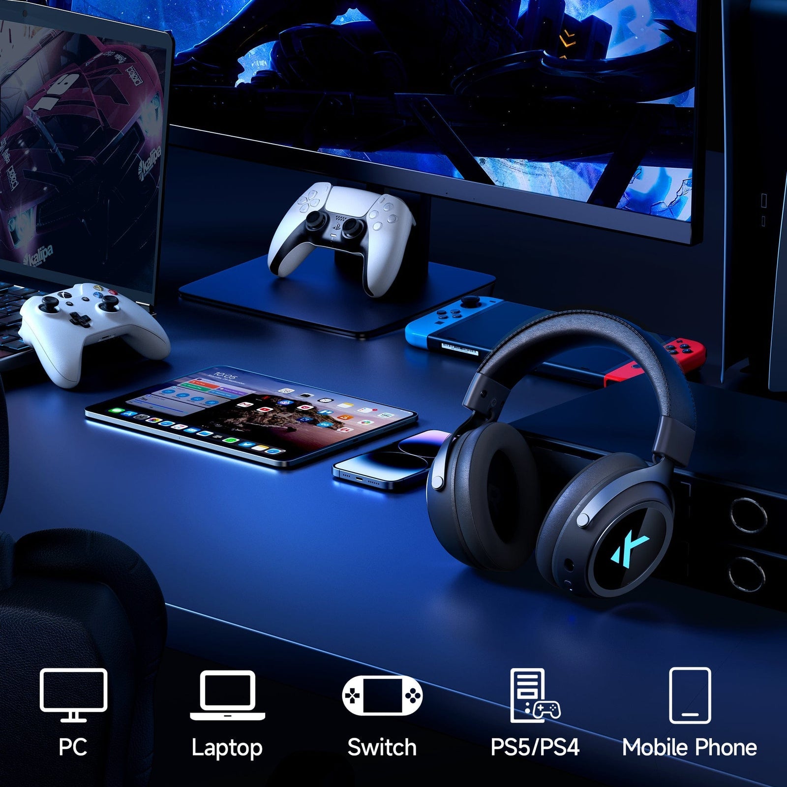 MCHOSE X9 RGB Wireless Gaming Headset (Black, White)
