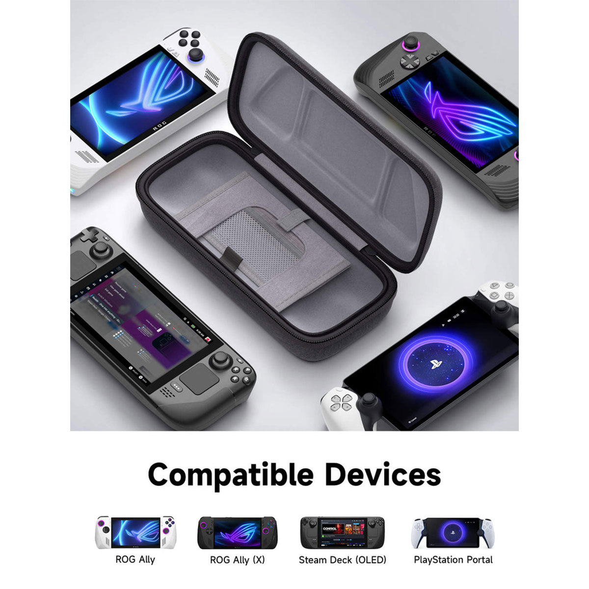 JSAUX Protective Carrying Case for Steam Deck/ Steam Deck OLED/ ROG Ally/ ROG Ally X/ Playstation Portal (Grey) (BG0106X)