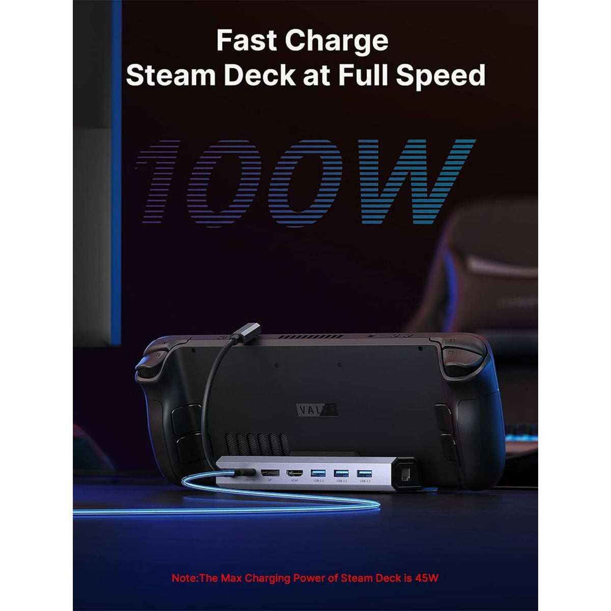 JSAUX USB-C 7-in-1 Docking Station for Steam Deck/ Steam Deck OLED/ ROG Ally/ ROG Ally X/ Legion Go (Grey) (HB0702)