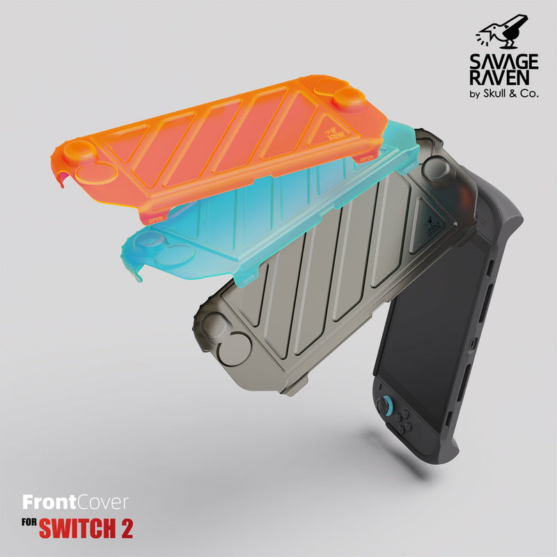 Skull & Co. HardShell Front Cover for Nintendo Switch 2 StandGrip (Smoky Black, Neon Orange, Neon Blue)