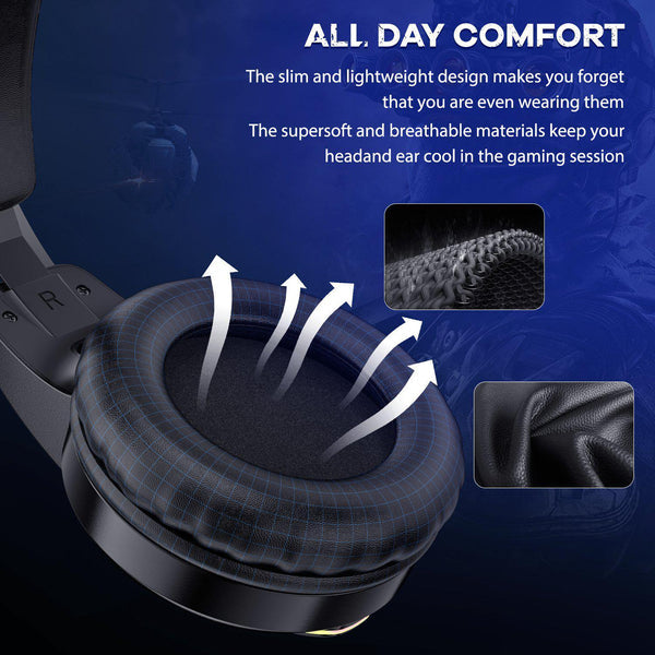 Onikuma K16 Gaming Headset With Mic And Noise Cancelling Blue LED Light (Black)