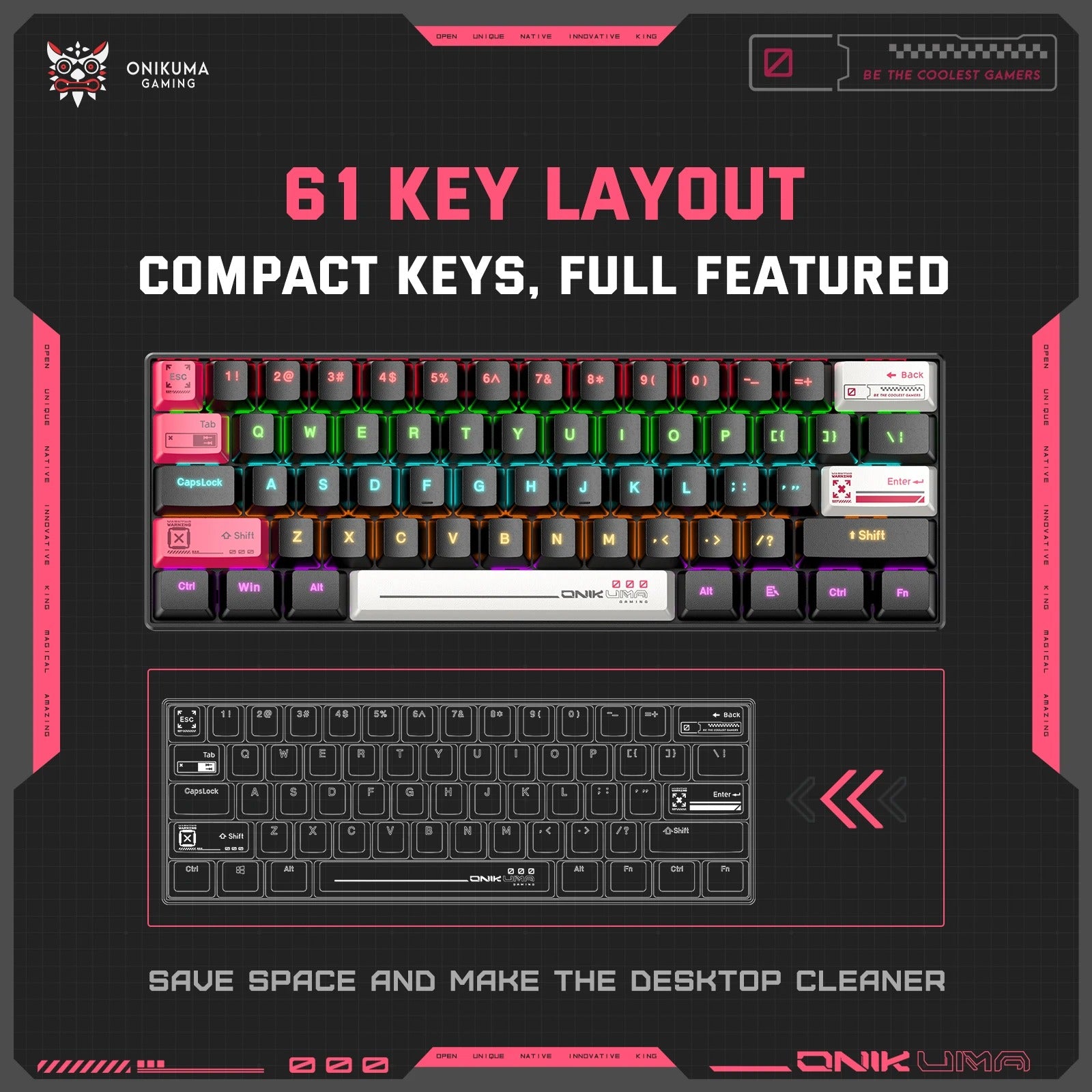 Onikuma G55 61-Keys RGB Wired Mechanical Gaming Keyboard Black (Tea Axis switch)