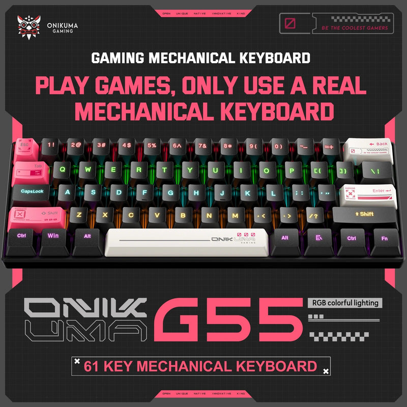 Onikuma G55 61-Keys RGB Wired Mechanical Gaming Keyboard Black (Tea Axis switch)