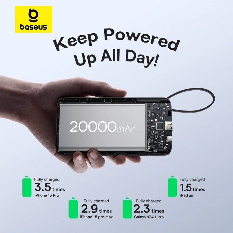 Baseus Bipow 2 Power Bank 20000mAh 20W with USB-C Cable (Cluster Black) (P10077101113-01)