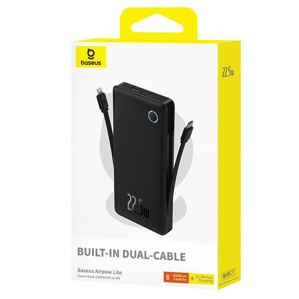 Baseus Airflow Lite Power Bank 10000mAh 22.5W Built-In Dual Cable (Cosmic Black) (P10067501123-00)