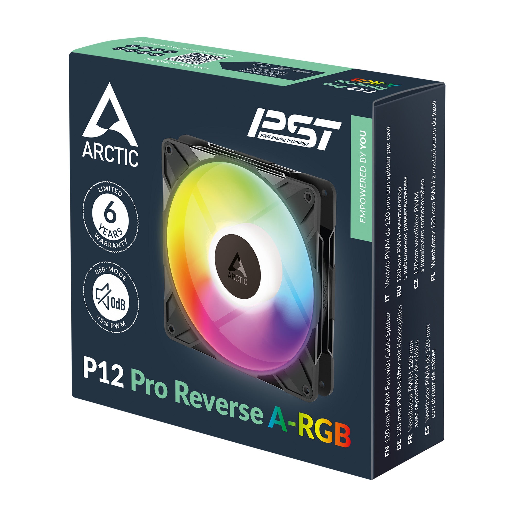 Arctic P12 Pro Reverse 120mm A-RGB PWM Single Fan with Cable Splitter (Black, White) (ACFAN00322A, ACFAN00325A)