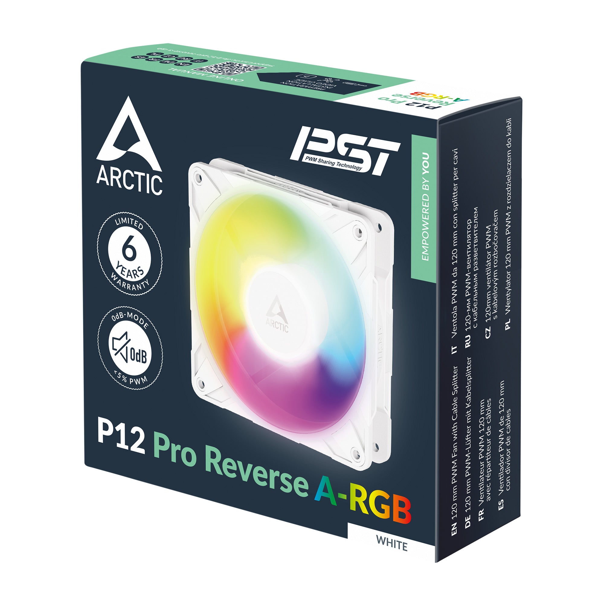 Arctic P12 Pro Reverse 120mm A-RGB PWM Single Fan with Cable Splitter (Black, White) (ACFAN00322A, ACFAN00325A)