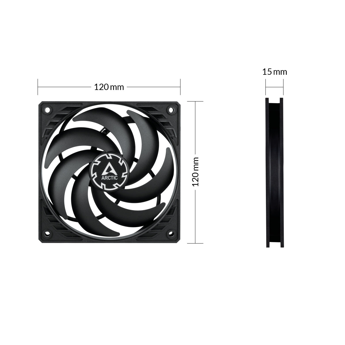 Arctic P12 Slim PWM PST | 120mm Low-Profile PWM Fan with Cable Splitter (Black) (3-Pack)