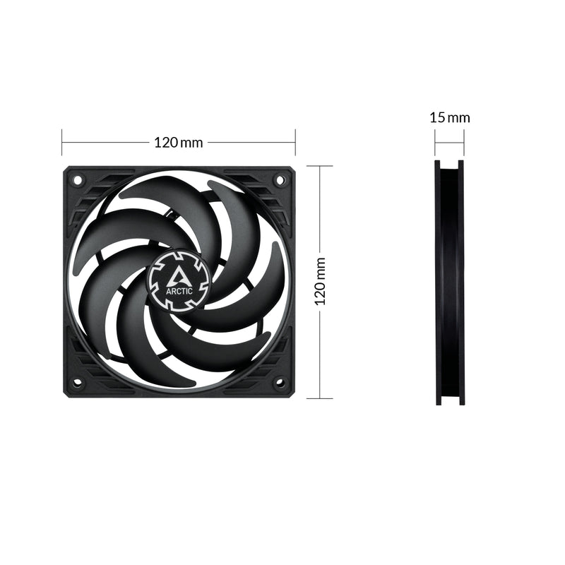 Arctic P12 Slim PWM PST | 120mm Low-Profile PWM Fan with Cable Splitter (Black) (3-Pack)
