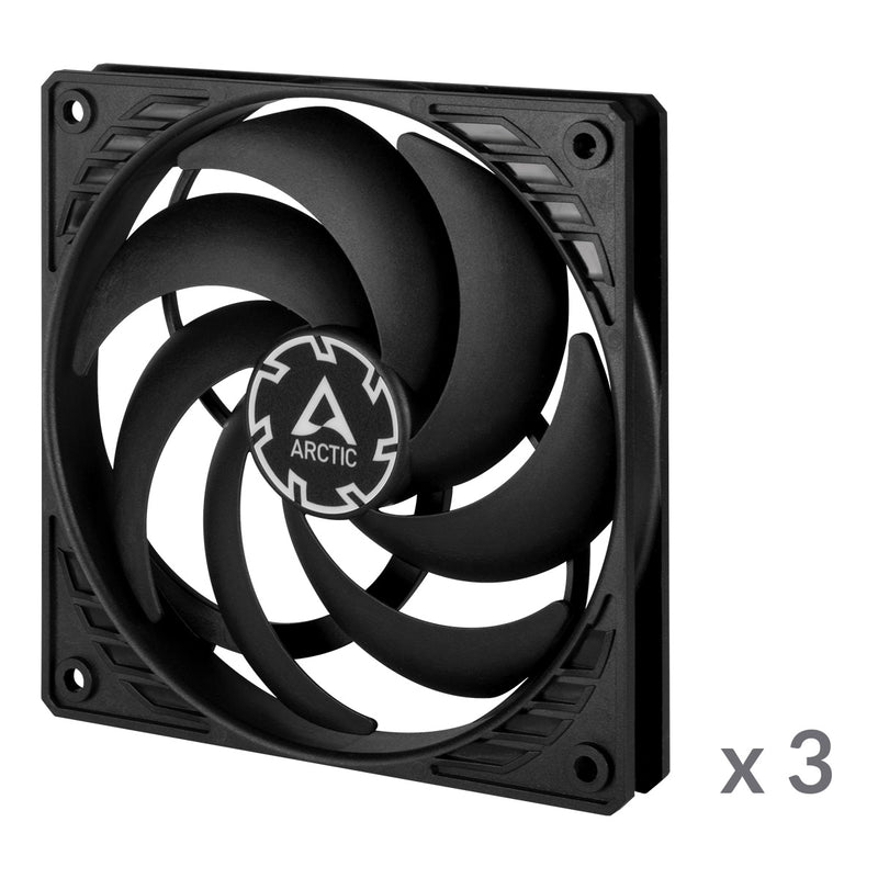 Arctic P12 Slim PWM PST | 120mm Low-Profile PWM Fan with Cable Splitter (Black) (3-Pack)