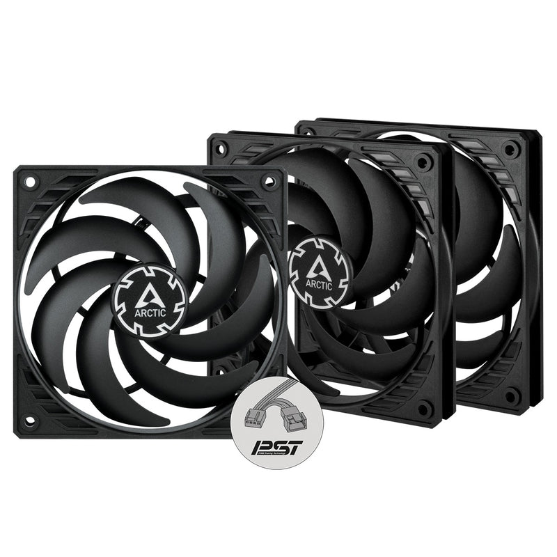 Arctic P12 Slim PWM PST | 120mm Low-Profile PWM Fan with Cable Splitter (Black) (3-Pack)