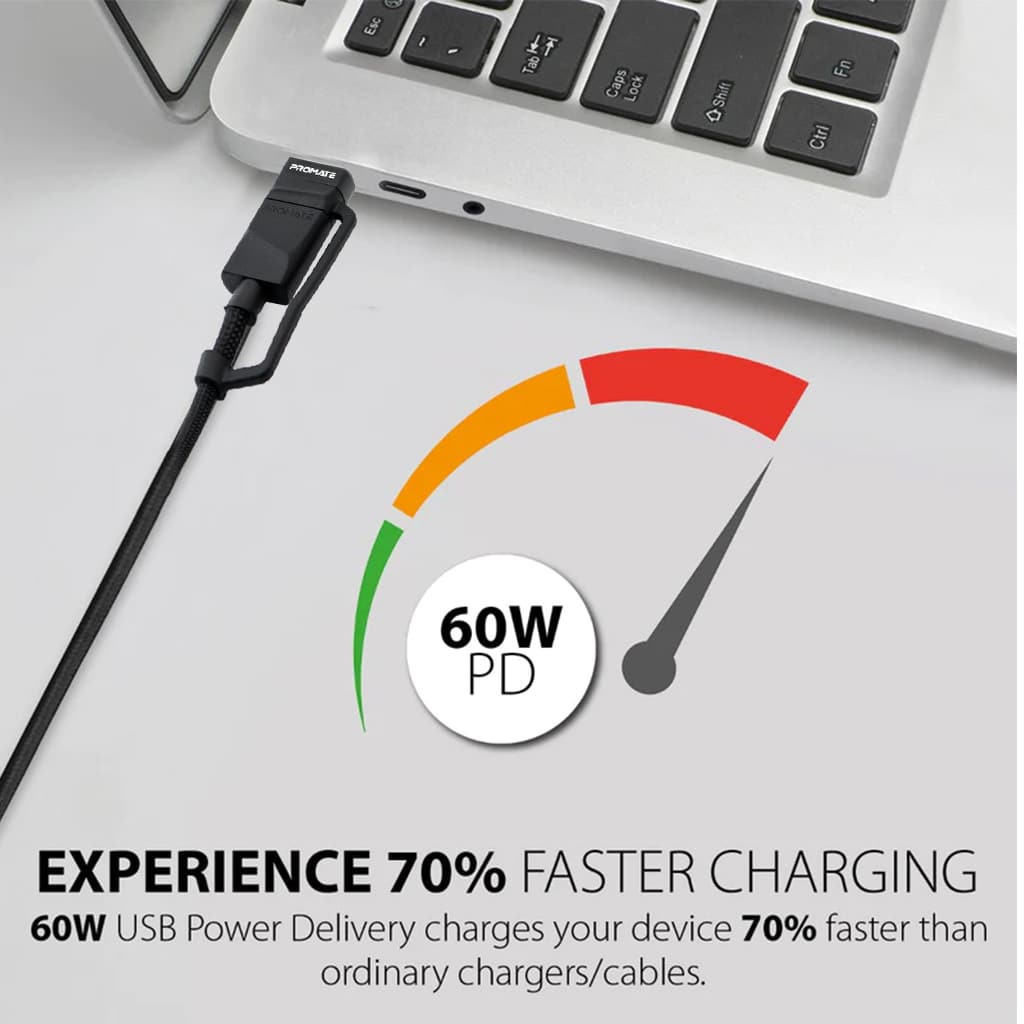 Promate Pentapower 6-IN-1 Hybrid Multi-Connector Cable For Charging And Data Transfer Black