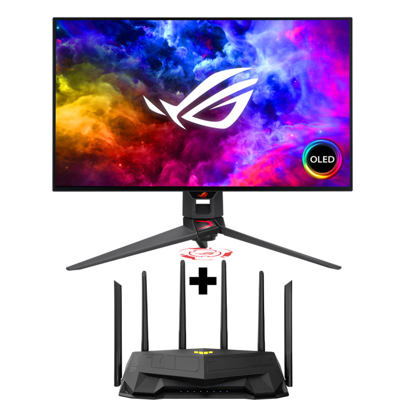 Asus ROG Swift OLED PG27AQDM 27" Gaming Monitor | Asus TUF-AX5400 Dual-Band WiFi 6 Gaming Router Bundle