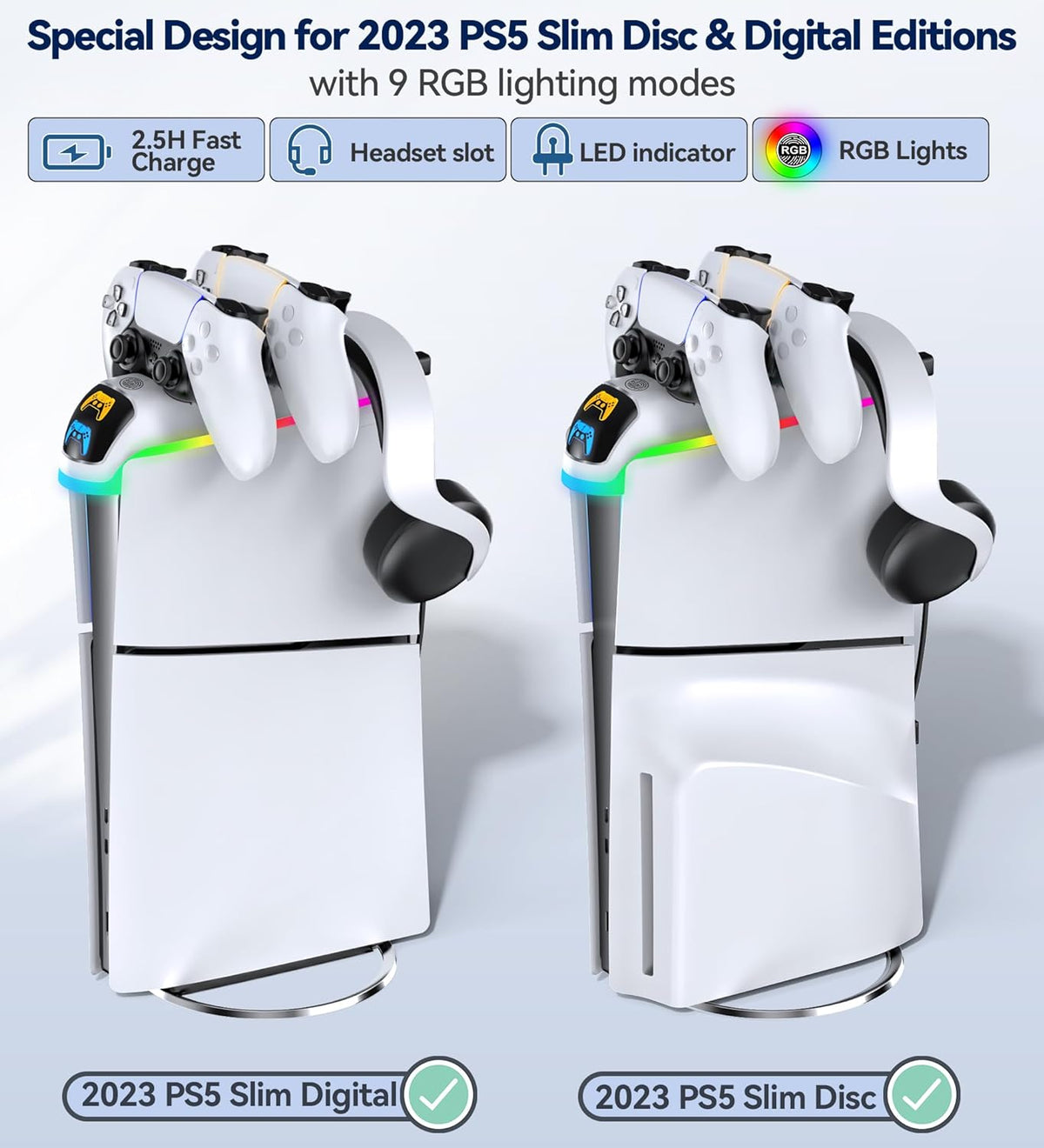 OIVO Controller Charging Station with Headset Holder for 2023 PS5 Disc & Digital Edition (White) (NG-P5301)