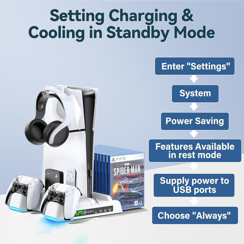 OIVO Cooling Stand with Dual Controller Charger for PS5 Digital / PS5 Disc Edition (White) (NG-P5235X-01OB)