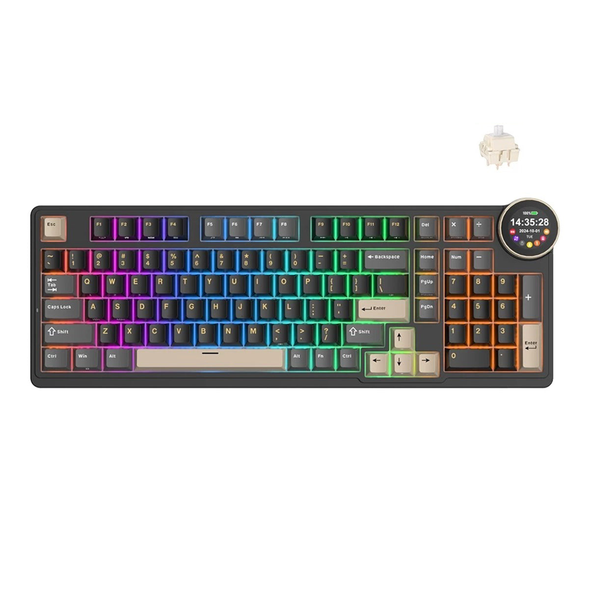 Royal Kludge RK-N99 Tri-Mode RGB 98 Keys Hot Swappable Mechanical Keyboard Phantom (Beige, Cream, Violet Switch)