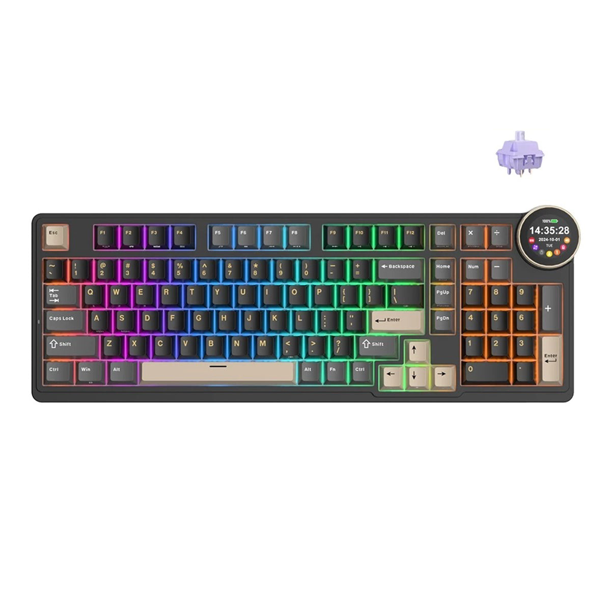 Royal Kludge RK-N99 Tri-Mode RGB 98 Keys Hot Swappable Mechanical Keyboard Phantom (Beige, Cream, Violet Switch)