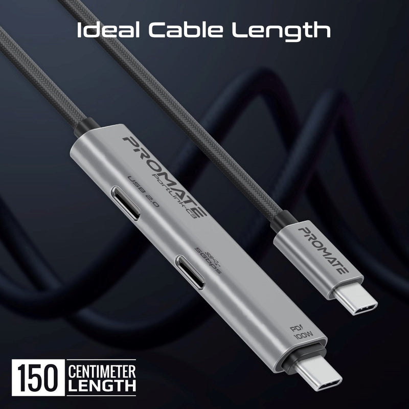 Promate PortLink-C3 100W Power Delivery Dual USB-C 150cm Port Data & Charge Cable