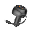 Promate PowerDrive-RC65 62W Multi-Port Car Charger with Retractable USB-C Cable