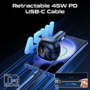Promate PowerDrive-RC65 62W Multi-Port Car Charger with Retractable USB-C Cable