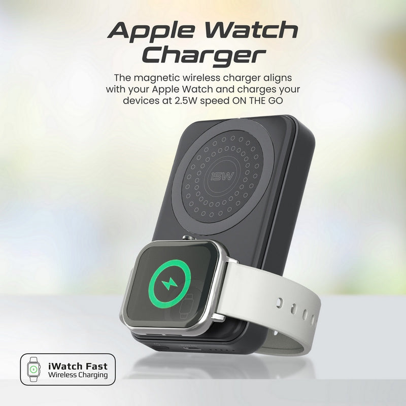 Promate Powermag-Trio 10000MAH Supercharge Magsafe Compatible And Apple Watch Wireless Charging Power Bank