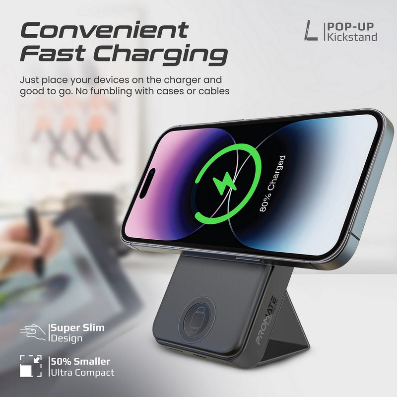 Promate Powermag-Trio 10000MAH Supercharge Magsafe Compatible And Apple Watch Wireless Charging Power Bank
