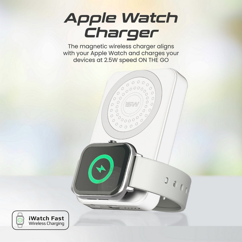Promate Powermag-Trio 10000MAH Supercharge Magsafe Compatible And Apple Watch Wireless Charging Power Bank