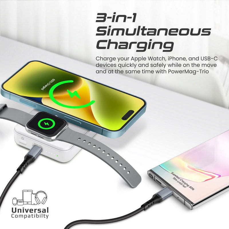 Promate Powermag-Trio 10000MAH Supercharge Magsafe Compatible And Apple Watch Wireless Charging Power Bank