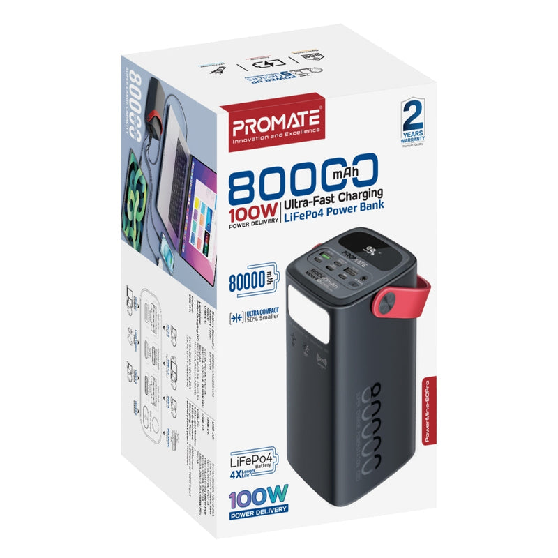Promate PowerMine-80Pro 80000mAh High-Capacity 100W Ultra-Fast-Charging Power Pack
