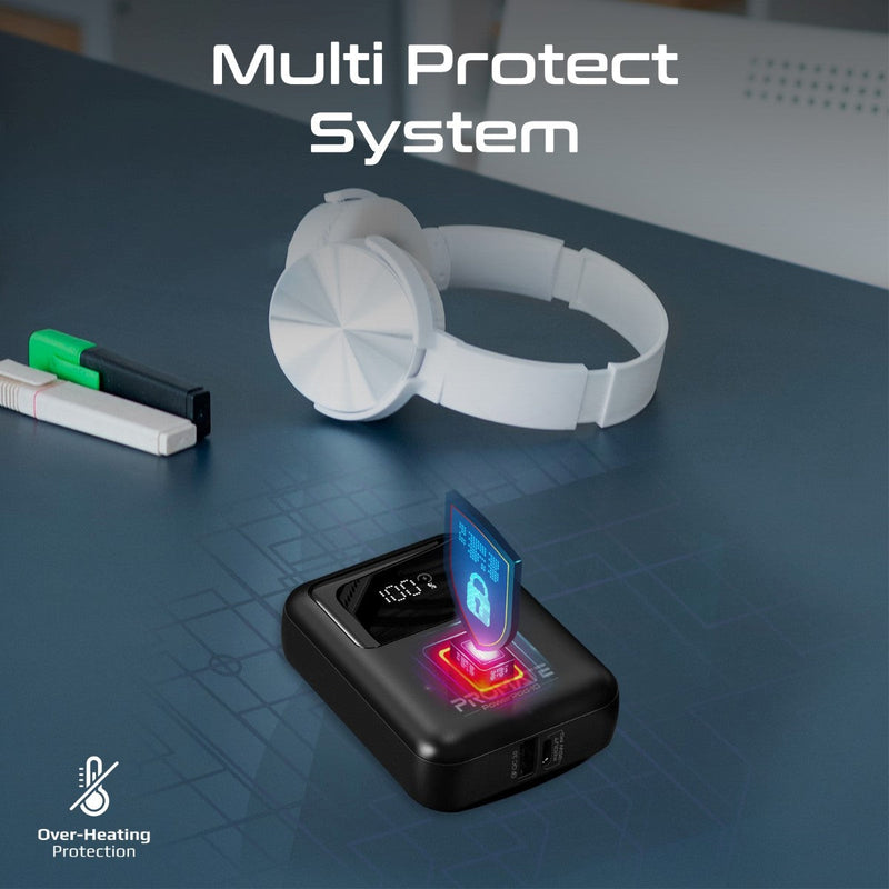 Promate Powerpod-10 10000mAh Ultra Compact 35W Superspeed Power Bank With Built-In USB-C Cable 