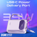 Promate Powerpod-20 20000mAh Ultra Compact 35W Superspeed Power Bank With Built-In Usb-C & Lightning Cable (Purple)