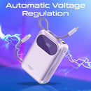 Promate Powerpod-20 20000mAh Ultra Compact 35W Superspeed Power Bank With Built-In Usb-C & Lightning Cable (Purple)