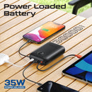 Promate PowerPod-30 30000mAh Compact Power Bank with Built-In USB-C & Lightning Cable (Black)