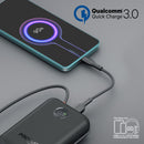 Promate PowerPod-30 30000mAh Compact Power Bank with Built-In USB-C & Lightning Cable (Black)