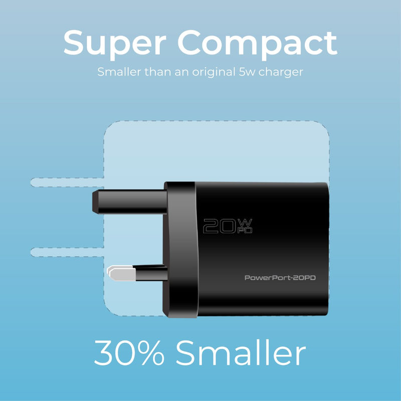Promate Powerport-20PD 20W Power Delivery USB-C Wall Charger EU (Black)