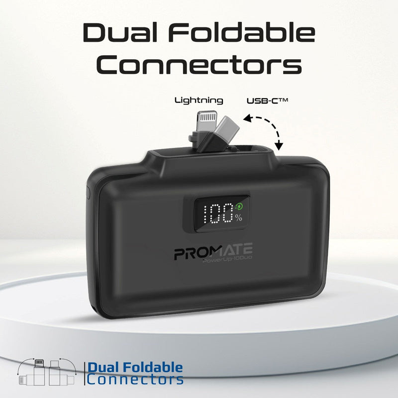 Promate PowerUp-10 Duo 10000mAh 20W Ultra-Compact Fast Charging PowerBank with Dual Folding USB-C