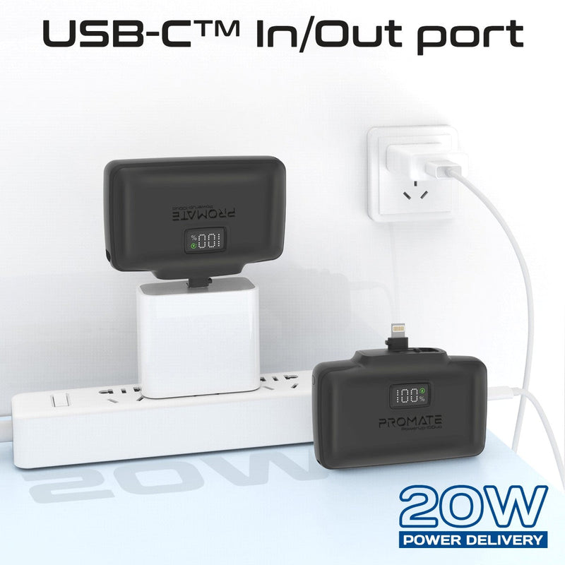 Promate PowerUp-10 Duo 10000mAh 20W Ultra-Compact Fast Charging PowerBank with Dual Folding USB-C