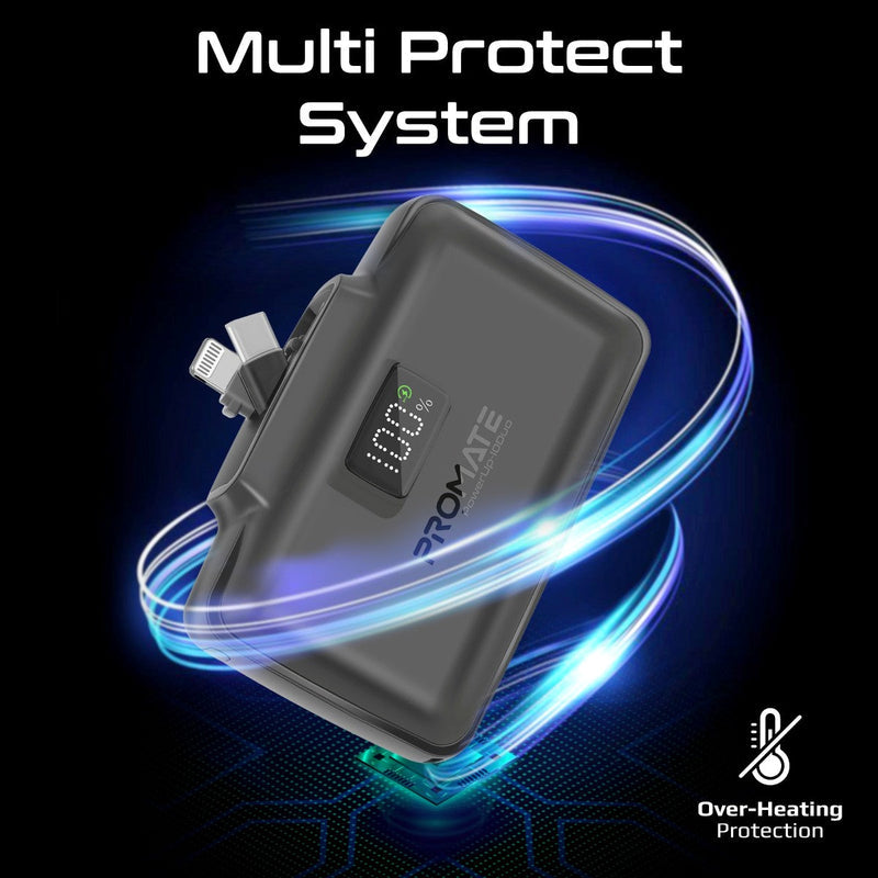Promate PowerUp-10 Duo 10000mAh 20W Ultra-Compact Fast Charging PowerBank with Dual Folding USB-C