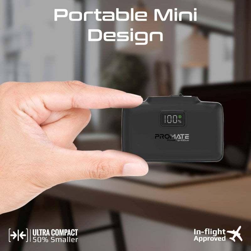 Promate PowerUp-10 Duo 10000mAh 20W Ultra-Compact Fast Charging PowerBank with Dual Folding USB-C