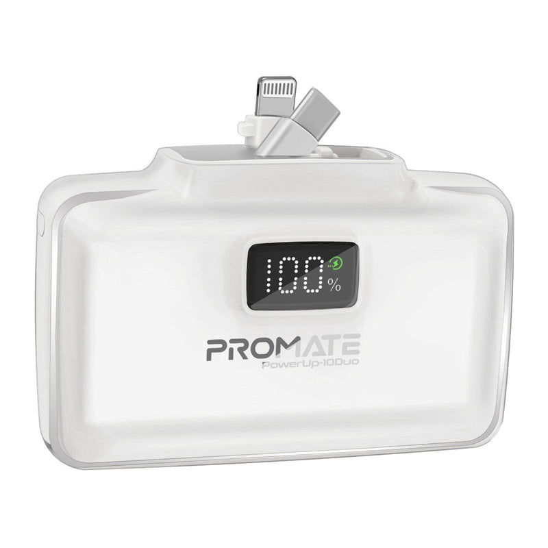 Promate PowerUp-10 Duo 10000mAh 20W Ultra-Compact Fast Charging PowerBank with Dual Folding USB-C