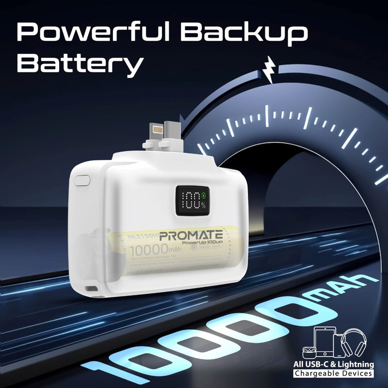 Promate PowerUp-10 Duo 10000mAh 20W Ultra-Compact Fast Charging PowerBank with Dual Folding USB-C