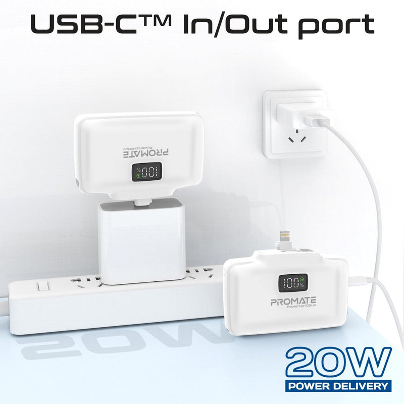 Promate PowerUp-10 Duo 10000mAh 20W Ultra-Compact Fast Charging PowerBank with Dual Folding USB-C